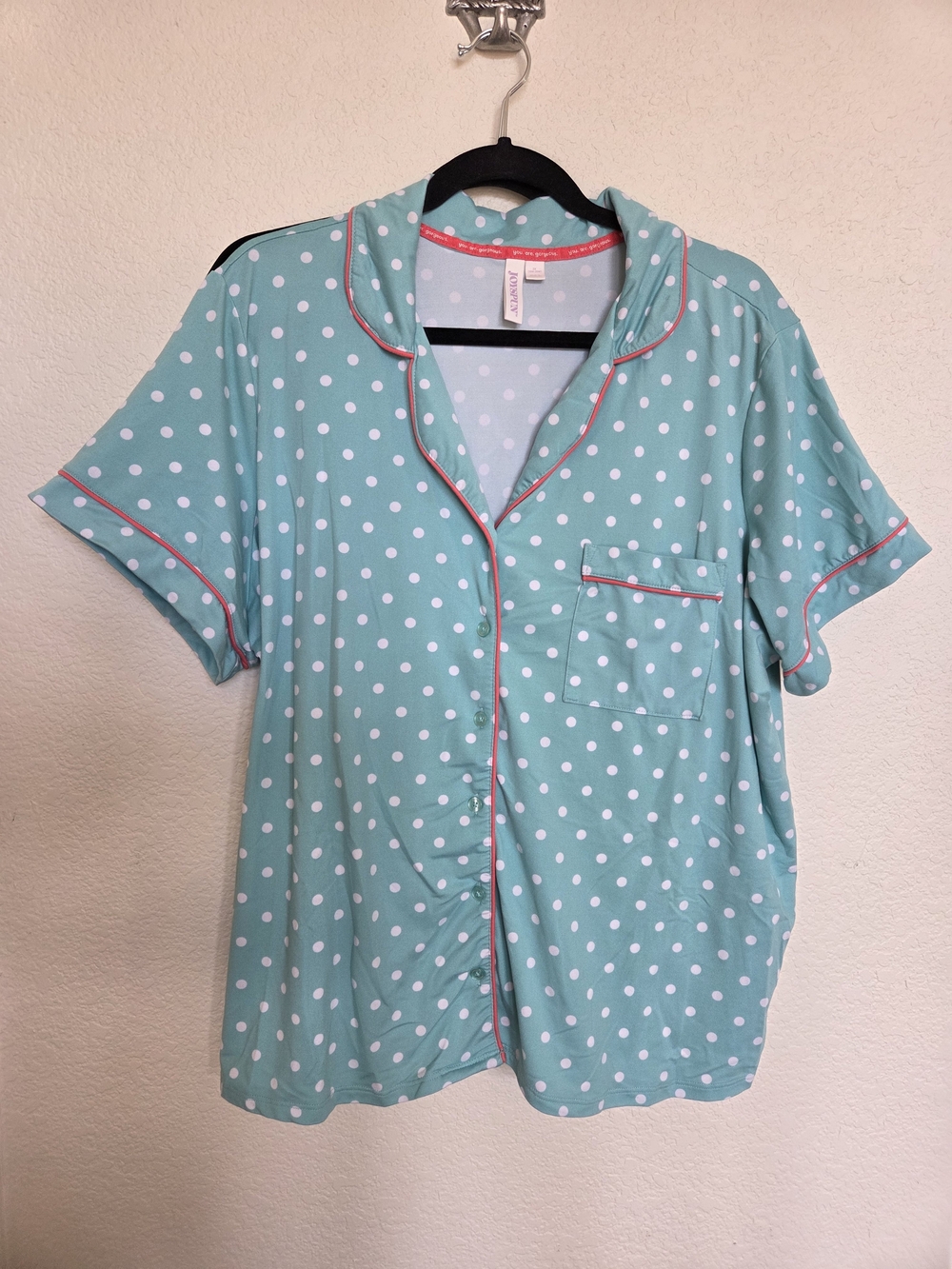 Polka Dot Short Sleeve Pajama Top - Aqua